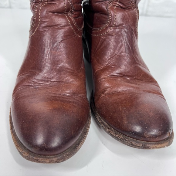 FRYE Carson Shortie Brown Leather Pull on Western Bootie - Picture 6 of 9